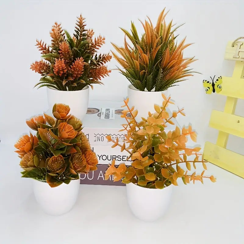 Artificial Autumn Plants - White Pots - Fall Decor