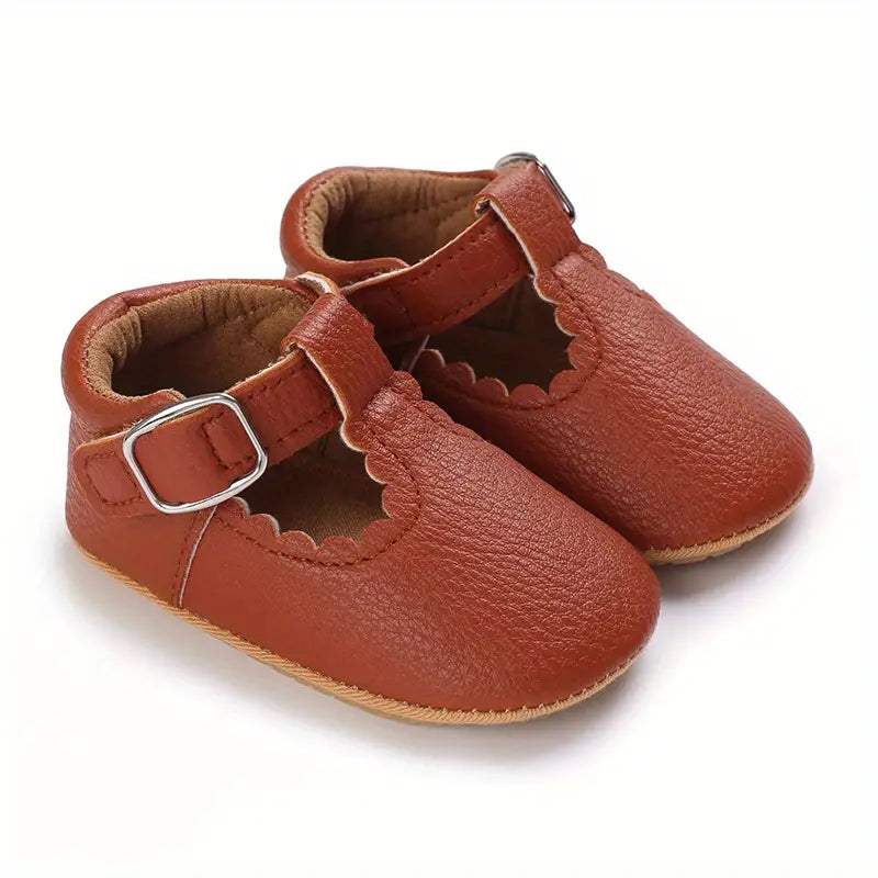 Chaussures en cuir à scratch pour fille | Chaussures plates et souples pour crèche, idéales pour les fêtes et la maison