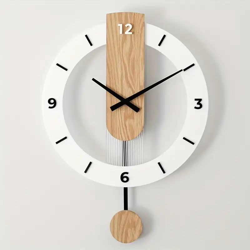 Silent Wooden Pendulum Clock - Acrylic Home Decor