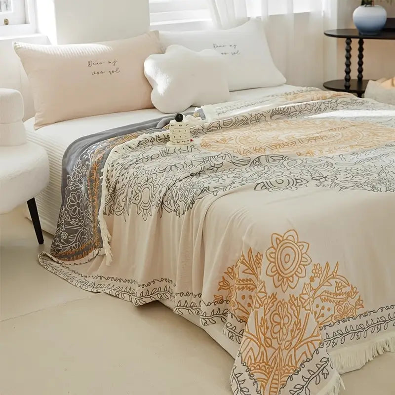 Gauze Blanket with Tassels - Lightweight Throw, Bedspread, Cooling Summer