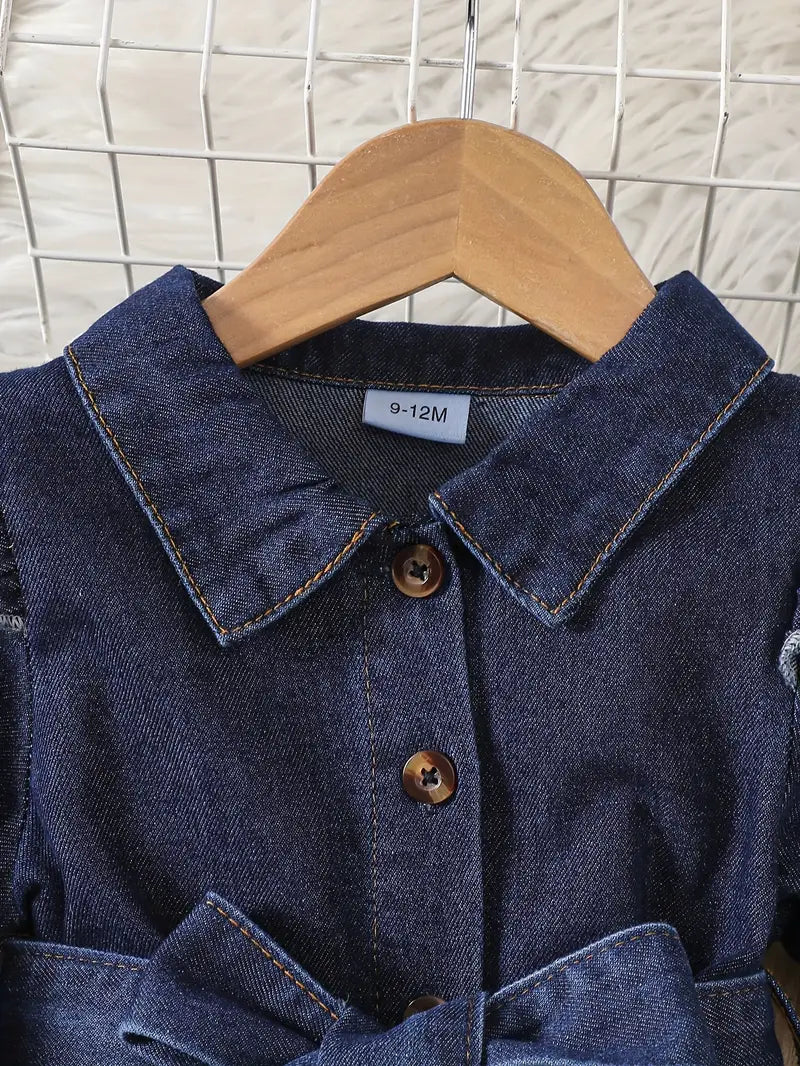 Robe à volants pour bébé fille | Tenue unie à manches longues et ceinture nouée