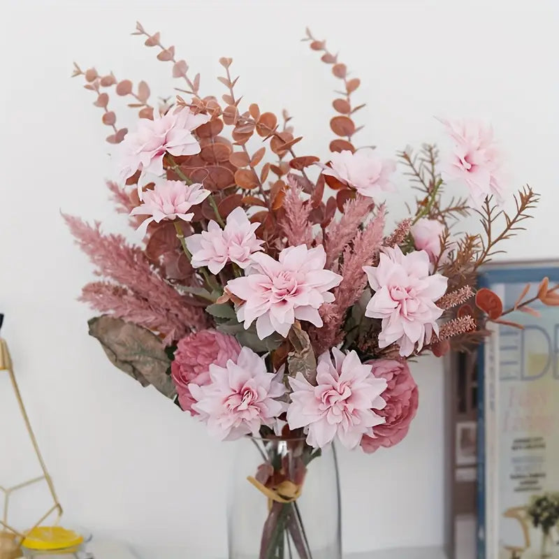 Silk Dahlia Bouquet Eucalyptus - Wedding Home Decor