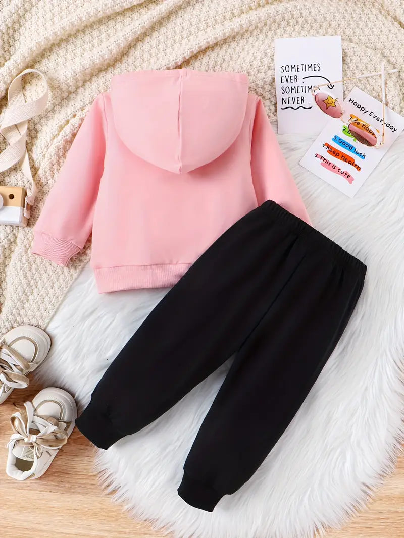 Hooded Heart Print Sweatshirt & Trousers Set | Cozy & Stylish Baby Girl Outfit