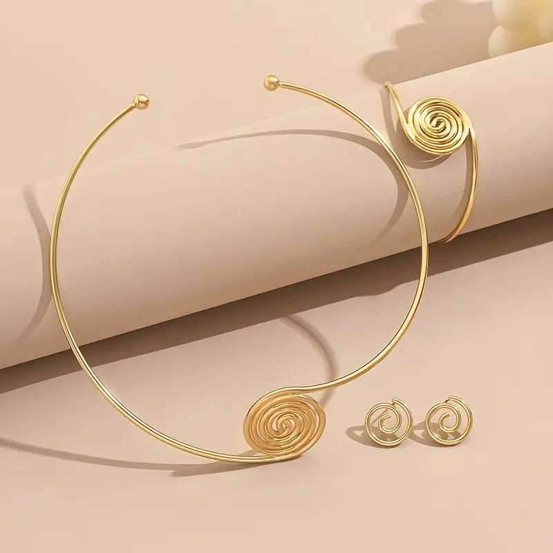 Geometric Jewelry Set: Hollow Earrings, Bracelet, Necklace