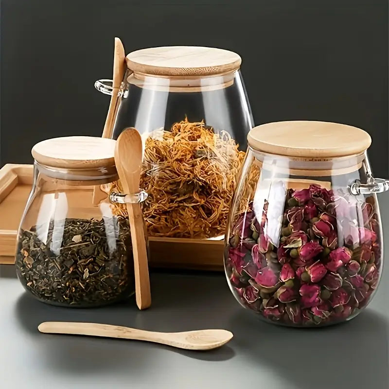 2PC Airtight Glass Storage Jars with Spoons – Ideal for Coffee & Spices