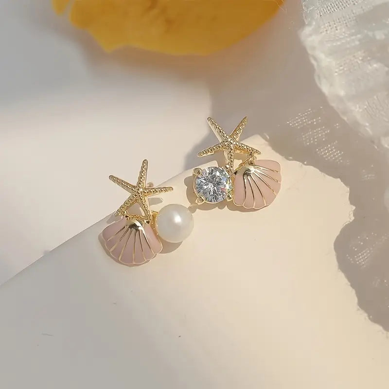Shell Stud Earrings - Vintage Nautical Jewelry