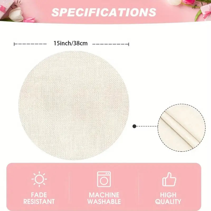 4PC Striped Round Placemats – 15" Heat-Resistant Beige Linen Table Mats