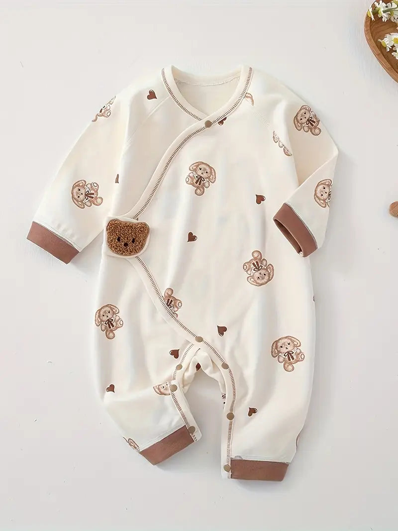 Grenouillère en coton imprimé lapin | Tenue nouveau-né à manches longues en tissu extensible