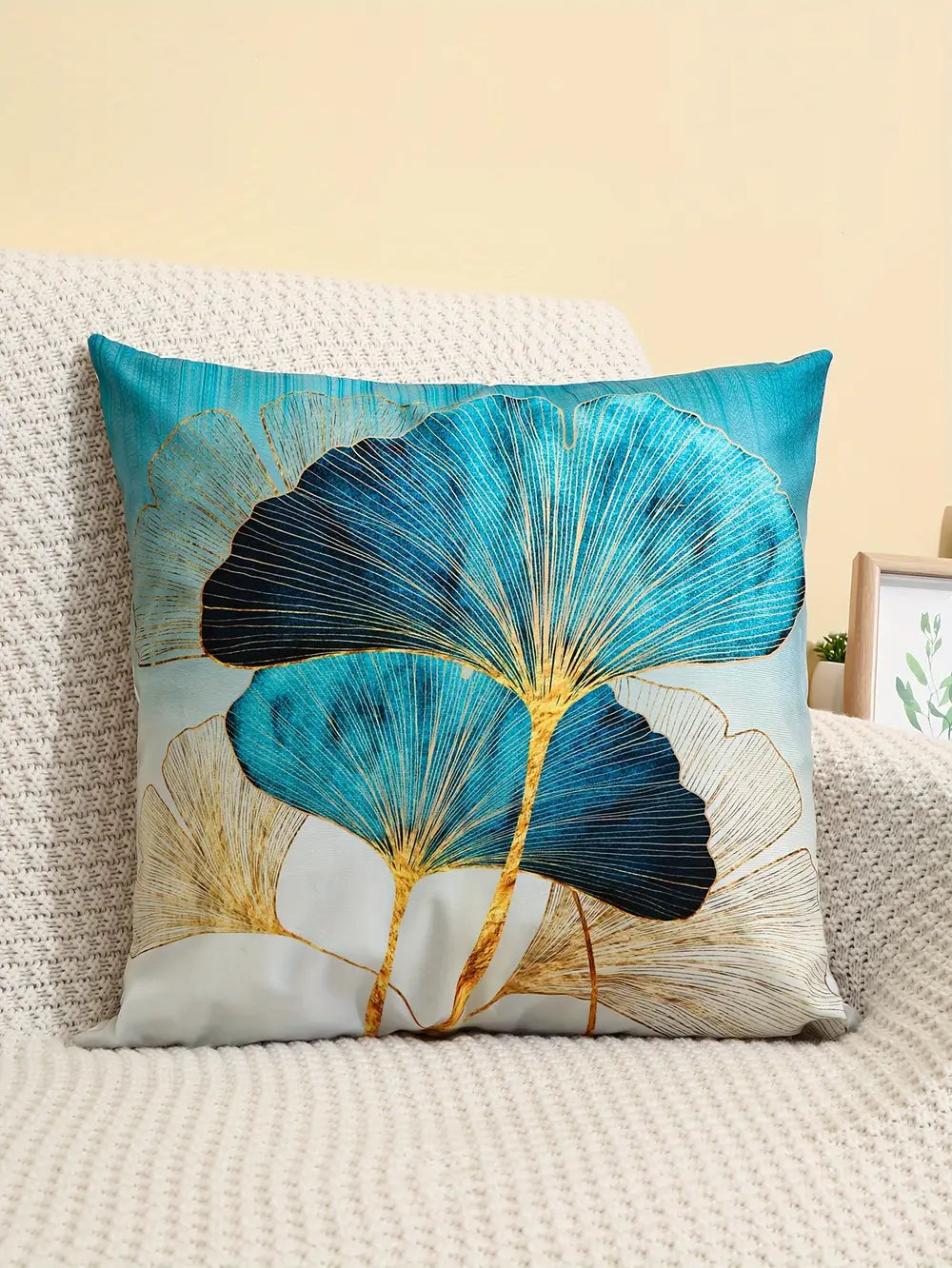 Contemporary Ginkgo Leaf Digital Print Throw Pillow Cover