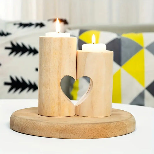 Lot de 2 bougeoirs en bois en forme de cœur – Centres de table pour bougies chauffe-plat pour la Saint-Valentin et la décoration intérieure