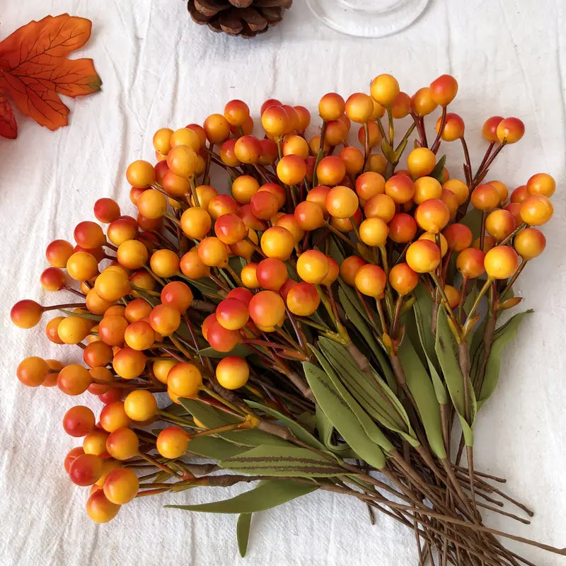 Fall Berry Stems - 50pcs Orange Red Artificial Flowers Thanksgiving Halloween