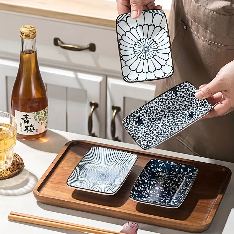4pcs Boho Ceramic Sushi & Dessert Plate Set