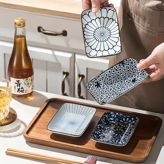 4pcs Boho Ceramic Sushi & Dessert Plate Set