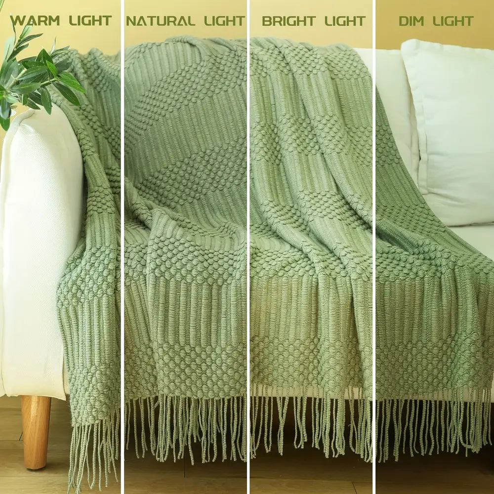 Soft & Cozy Textured Throw Blanket - Stain-Resistant, Versatile Knit