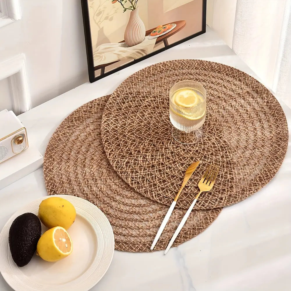 4pcs set of Non-Slip Round Boho Chic Braided Jute Placemats