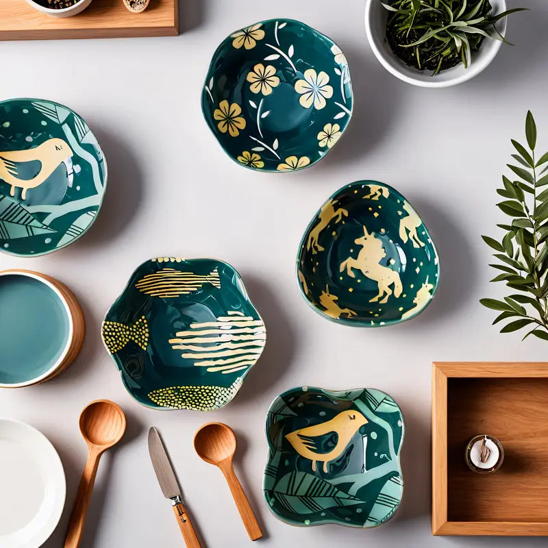 Ceramic Snack Bowls - Cherry Blossom Design Set of 6