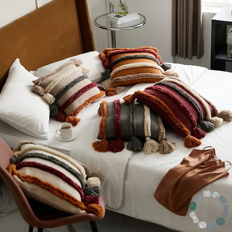 Knitted Tassel Pillow Cover - Decorative Throw Pillowcase for Home Decor