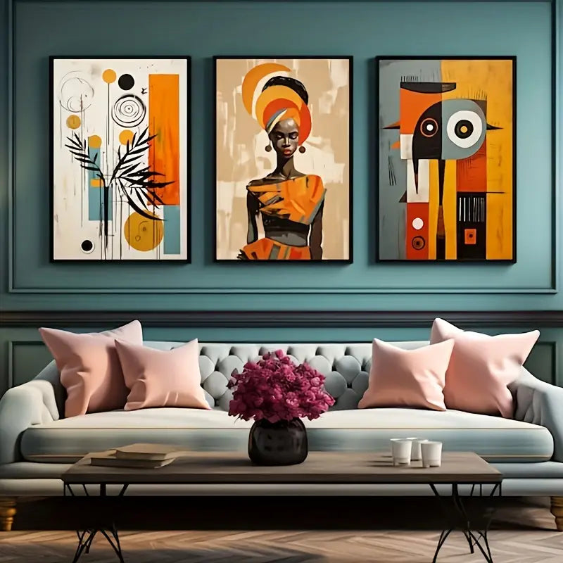 3 stuks Afro-Boheemse canvas wanddecoratie - abstracte etnische Afrikaanse decoratie voor slaapkamer en woonkamer