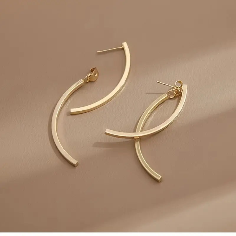 18K Gold Hoop Earrings: Long Minimalist Dangle