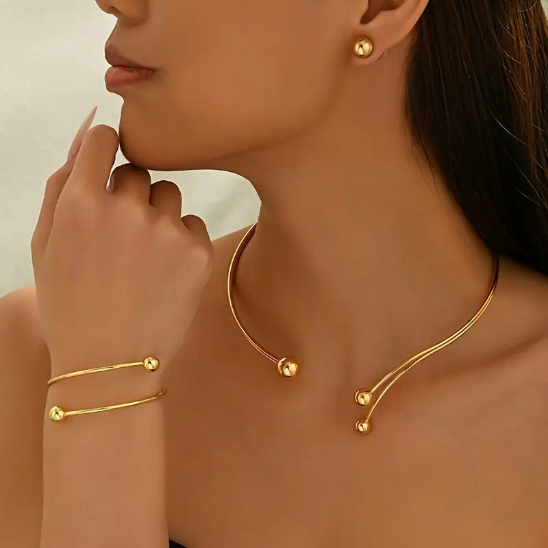Geometric Jewelry Set: Layered Earrings Bracelet Choker
