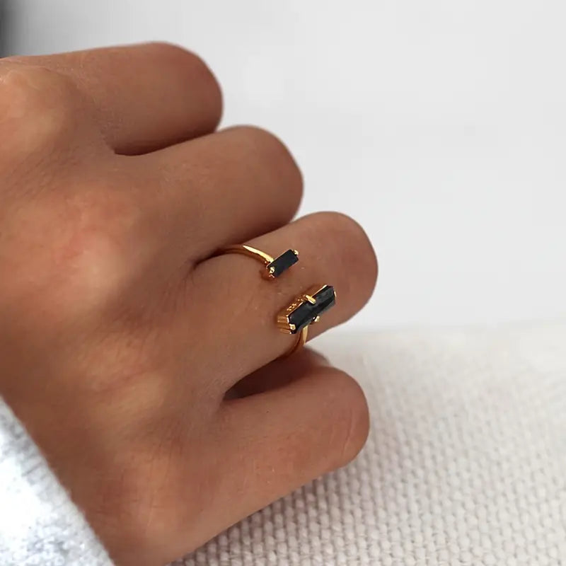 Obsidian Bar Ring - 18K Gold Plated Reiki Jewelry