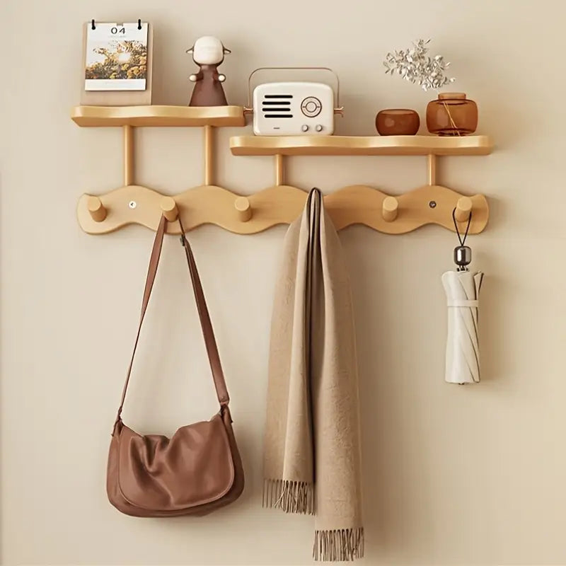 Bamboo Over-Door Coat Rack - Wall Mount Shelf Organizer
