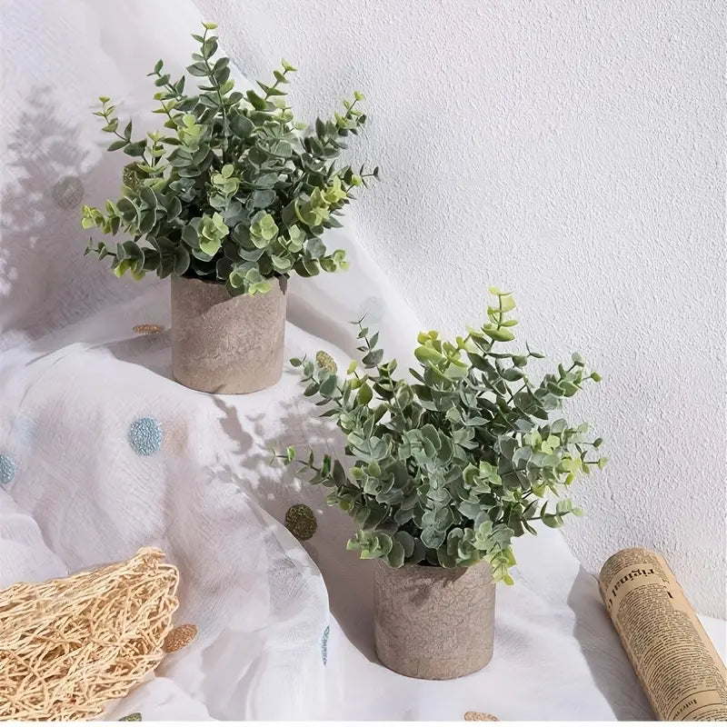 Artificial Eucalyptus Potted Plants Set - Small Faux Decor