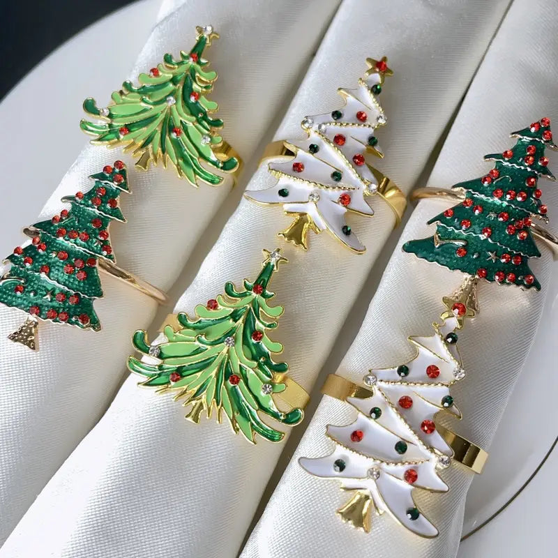Christmas Napkin Rings Set - Gold Metal Holiday Table Decor