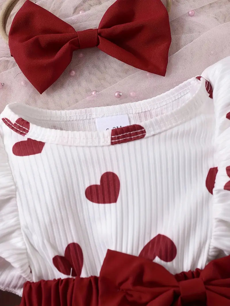 Ensemble combinaison et bandeau pour bébé fille à imprimé cœurs | Tenue douillette pour le printemps et l'automne