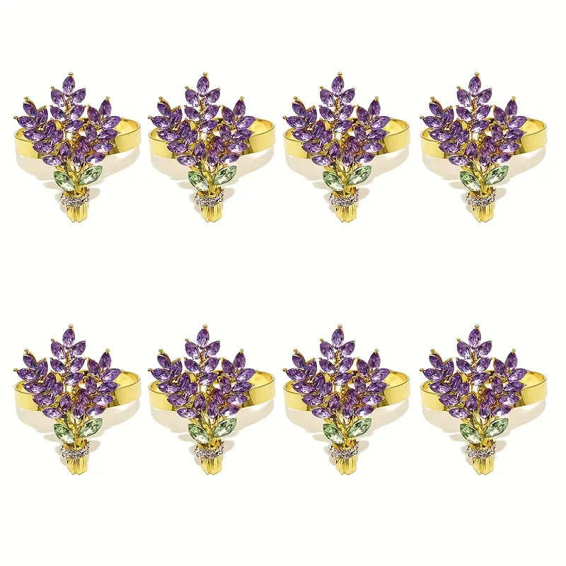 Lavender Floral Napkin Rings - Gold Metal Elegant Wedding Party Decor
