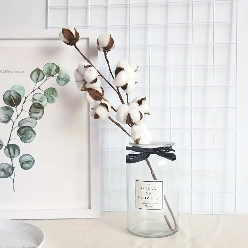Bouquet de branches de coton artificiel – 10 têtes de coton éternel pour la décoration de la maison, des mariages et des fêtes