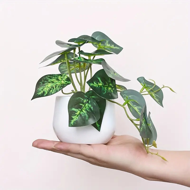 Plante artificielle à feuilles vertes – Décoration de bureau et d'étagère pour la maison, le bureau et la salle à manger