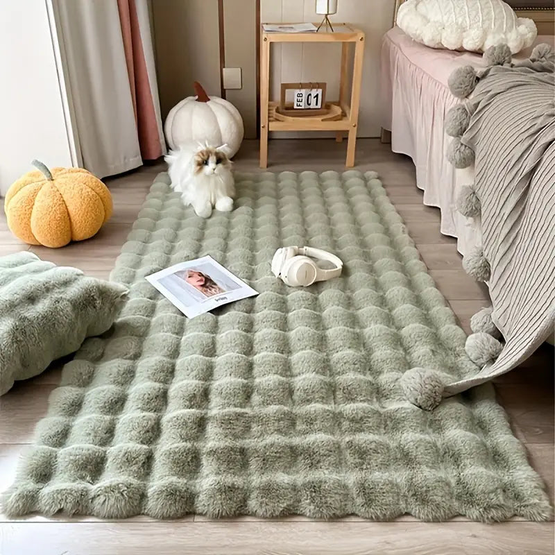 Tapis luxueux en velours vert matcha à bulles - Ultra doux et moelleux