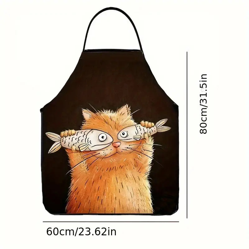 1pc WhimsyCat Cartoon Cat with Fish Design Apron