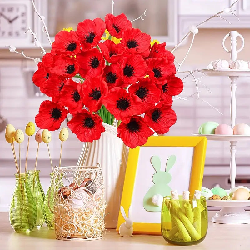 Mini Artificial Poppy Flowers - Real Touch PU Latex Silk Decor