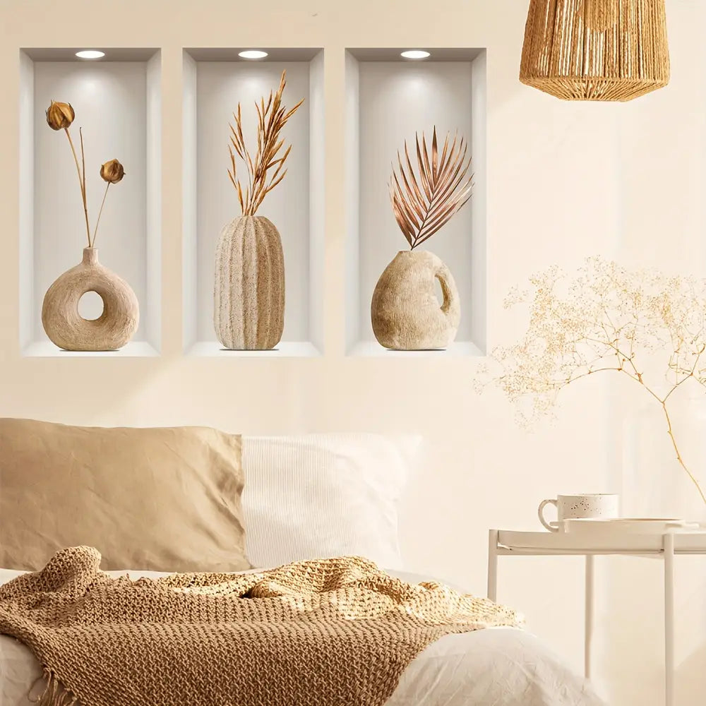 Three-dimensional 3D Effect Art Triptych Wall Sticker