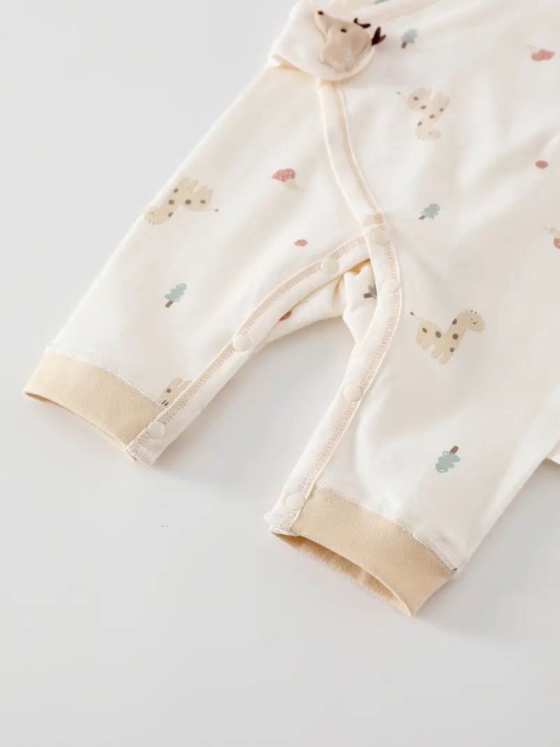 Grenouillère en coton motif cerf | Body doux à manches longues et boutons pour nouveau-né