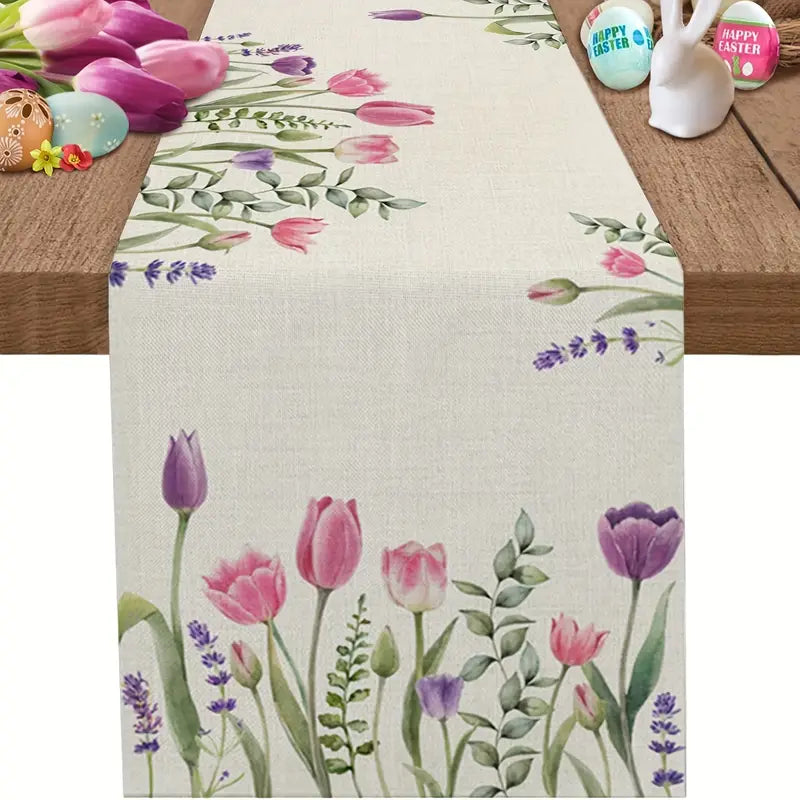 Spring Floral Table Runner – Holiday Dining Table Decor for Indoor & Outdoor Use