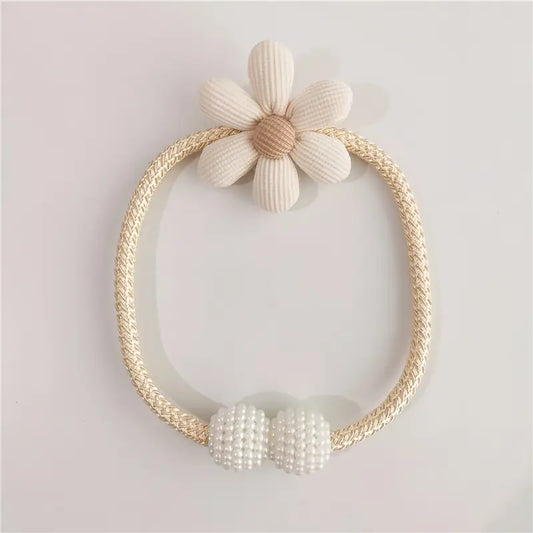 Embrasses de rideaux 3D à motifs floraux et perles, 2 pièces, réglables et sans perçage, pour chambre et bureau