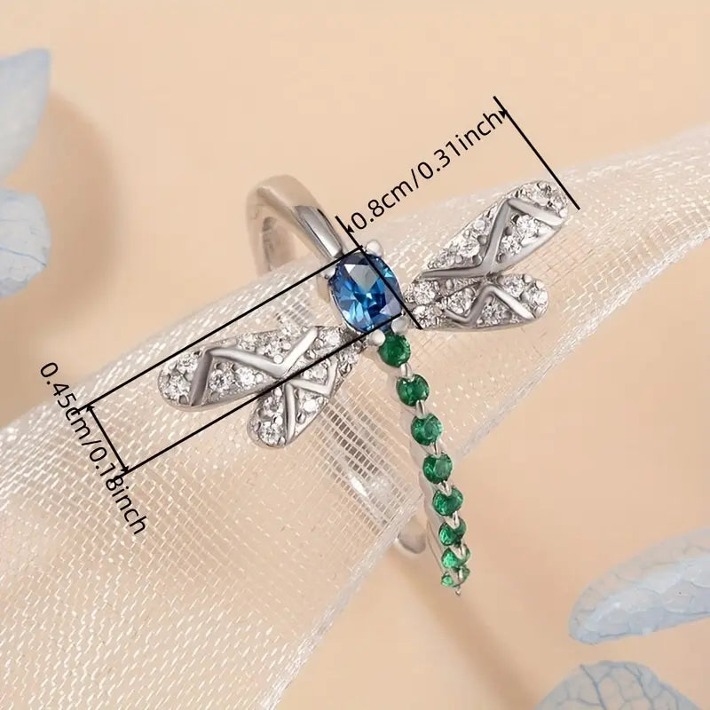 Blue Gem Dragonfly Ring - 925 Silver Women's Jewelry Gift