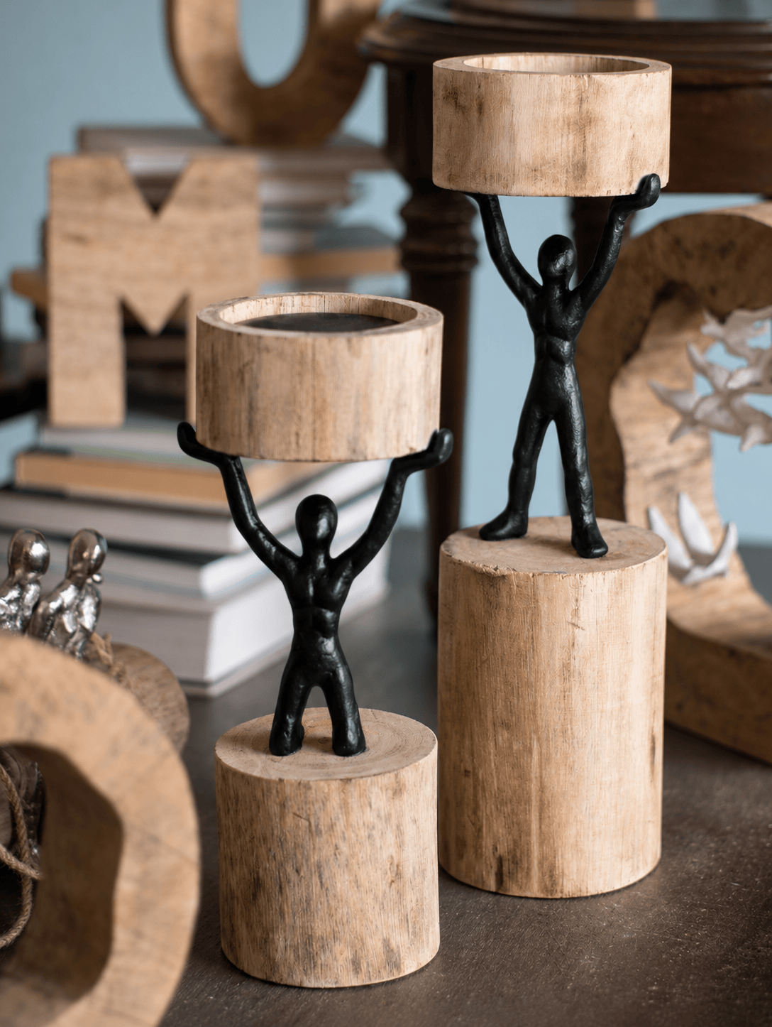 Orion- Wood Men Candle Stand - Medium