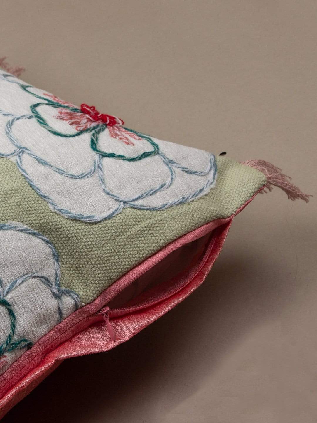 Alice Hand Embroidered Cushion Cover- Mint Green