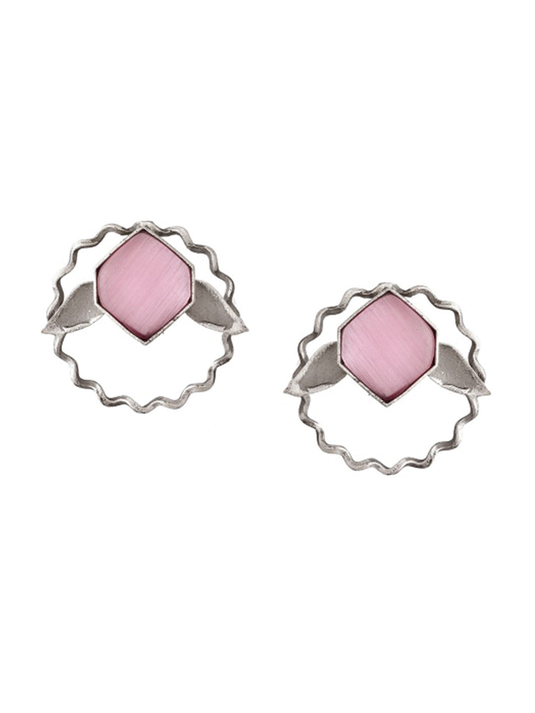 Silver-Plated Contemporary Oxidised Stud Earrings – Fashion Jewellery – Silver-Plated Finish – 8cm Length
