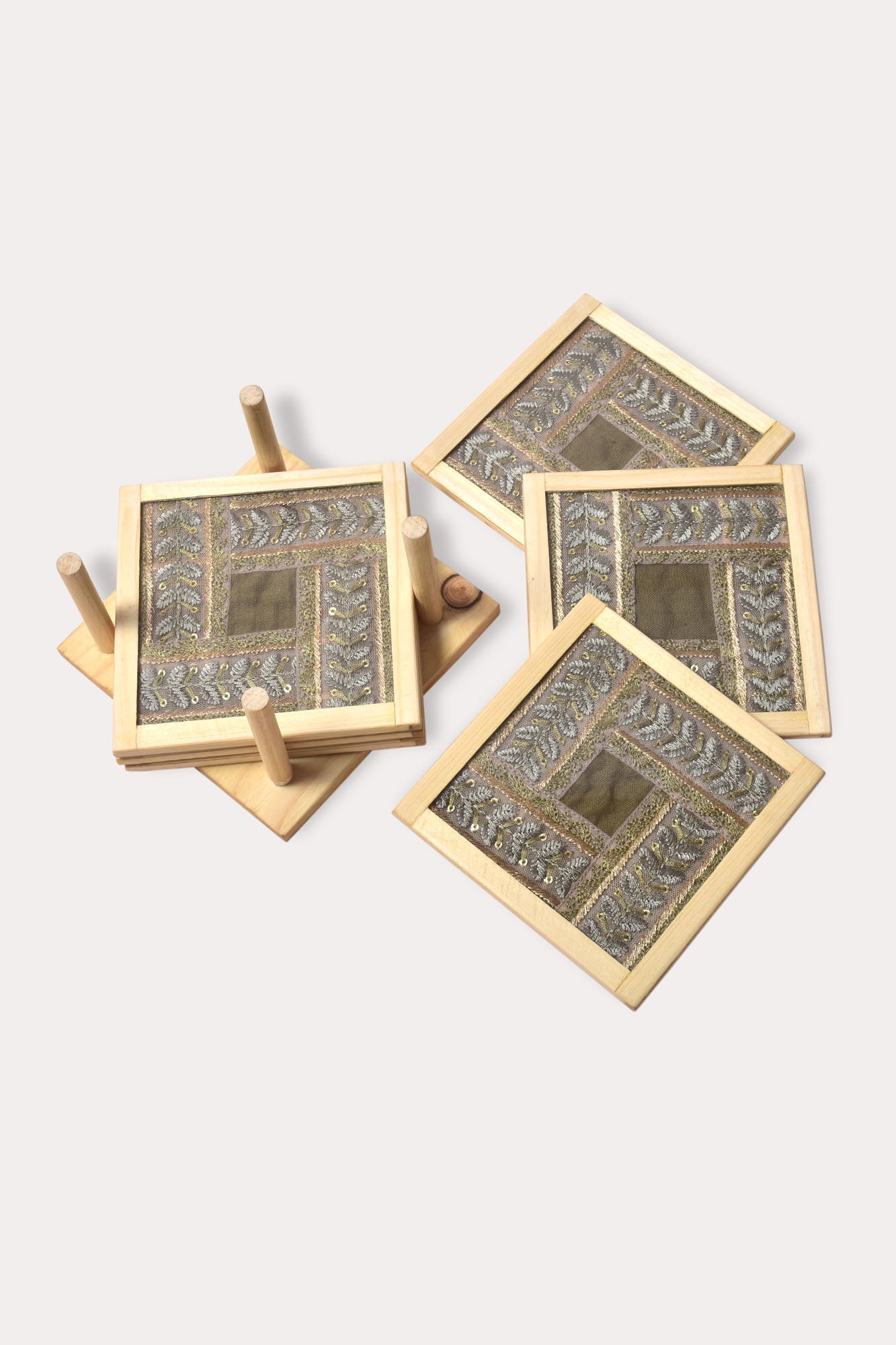 Dupion Silk Handwoven Embroidered Beverage Coaster - Set of 2