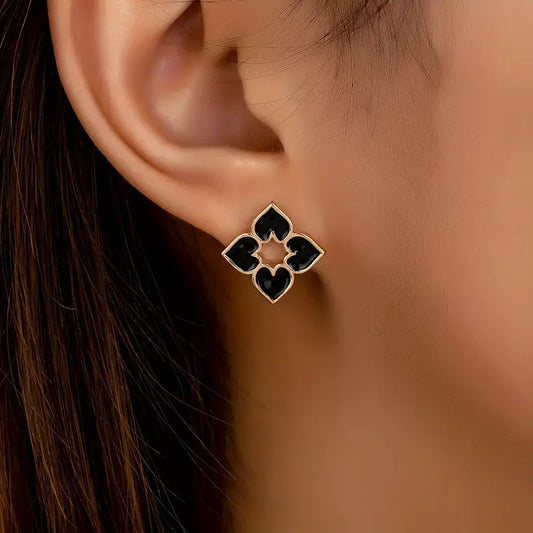 Gold Heart Stud Earrings - Enamel Jewelry for Women