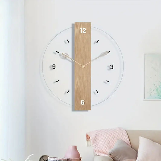 Silent Wall Clock - Wood Leaf, Acrylic, No Ticking