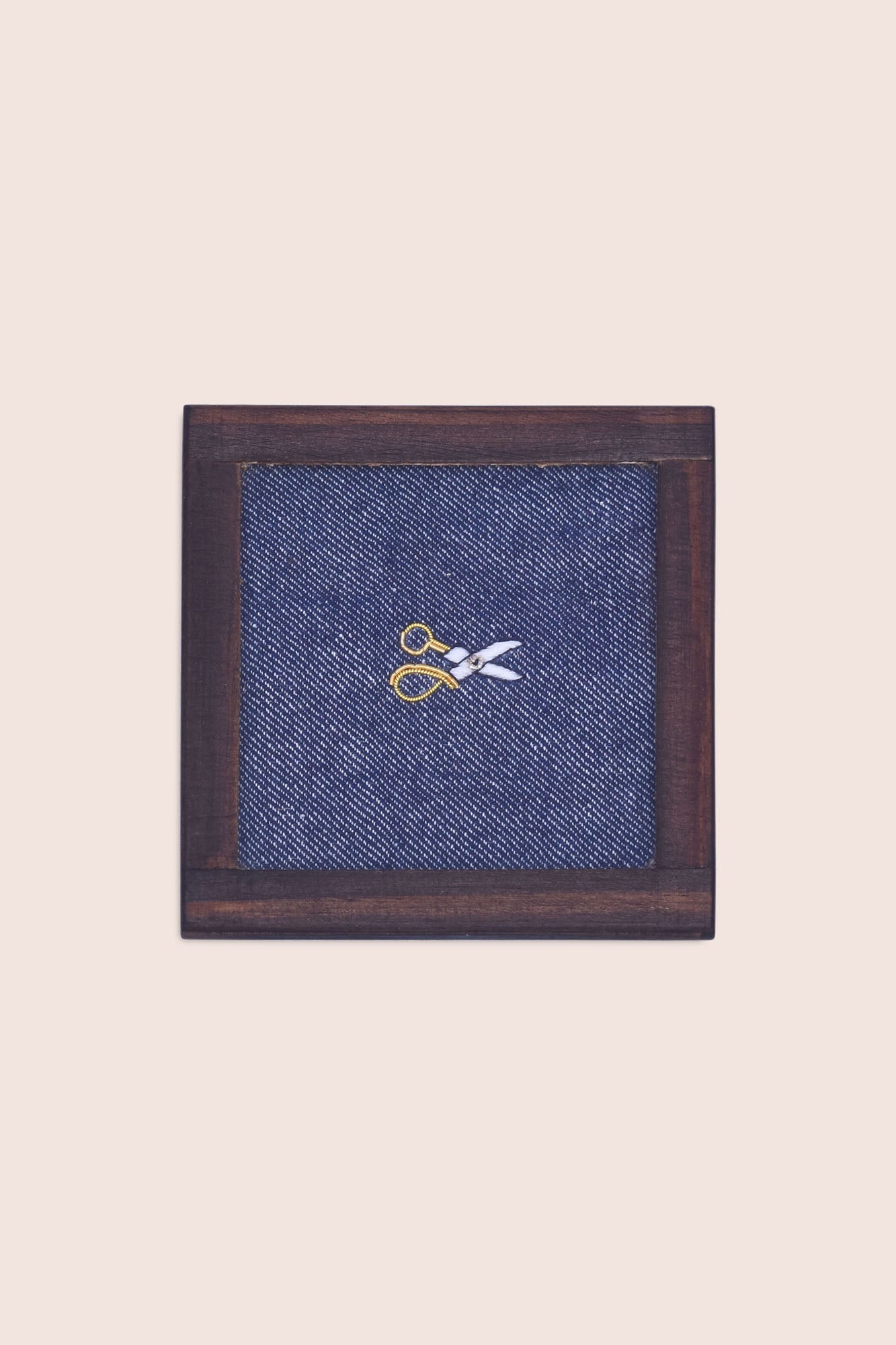 Handwoven Denim Cocktail Coasters - Set Of 2 With Holder, Zardozi