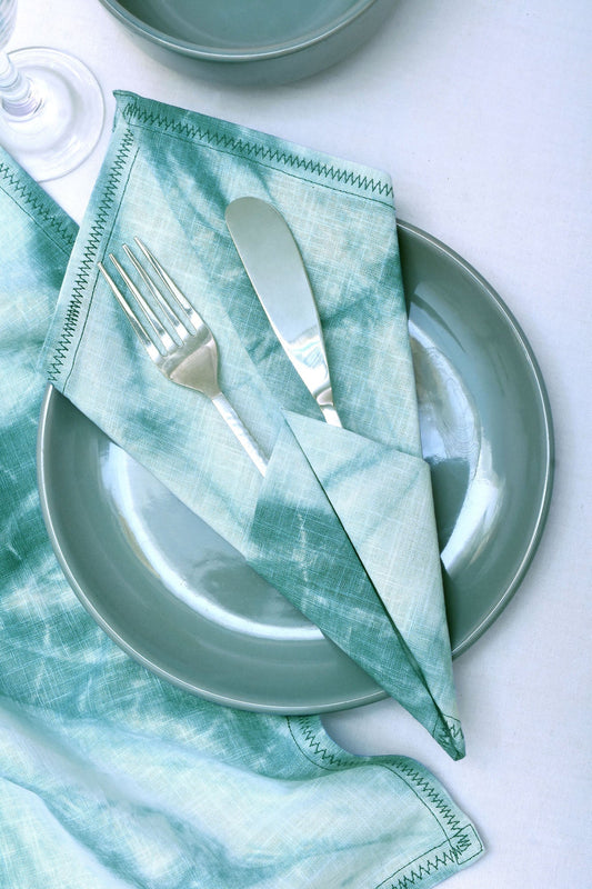 Linen-Cotton Napkins Tie-Dye Sea Green - Set of 2