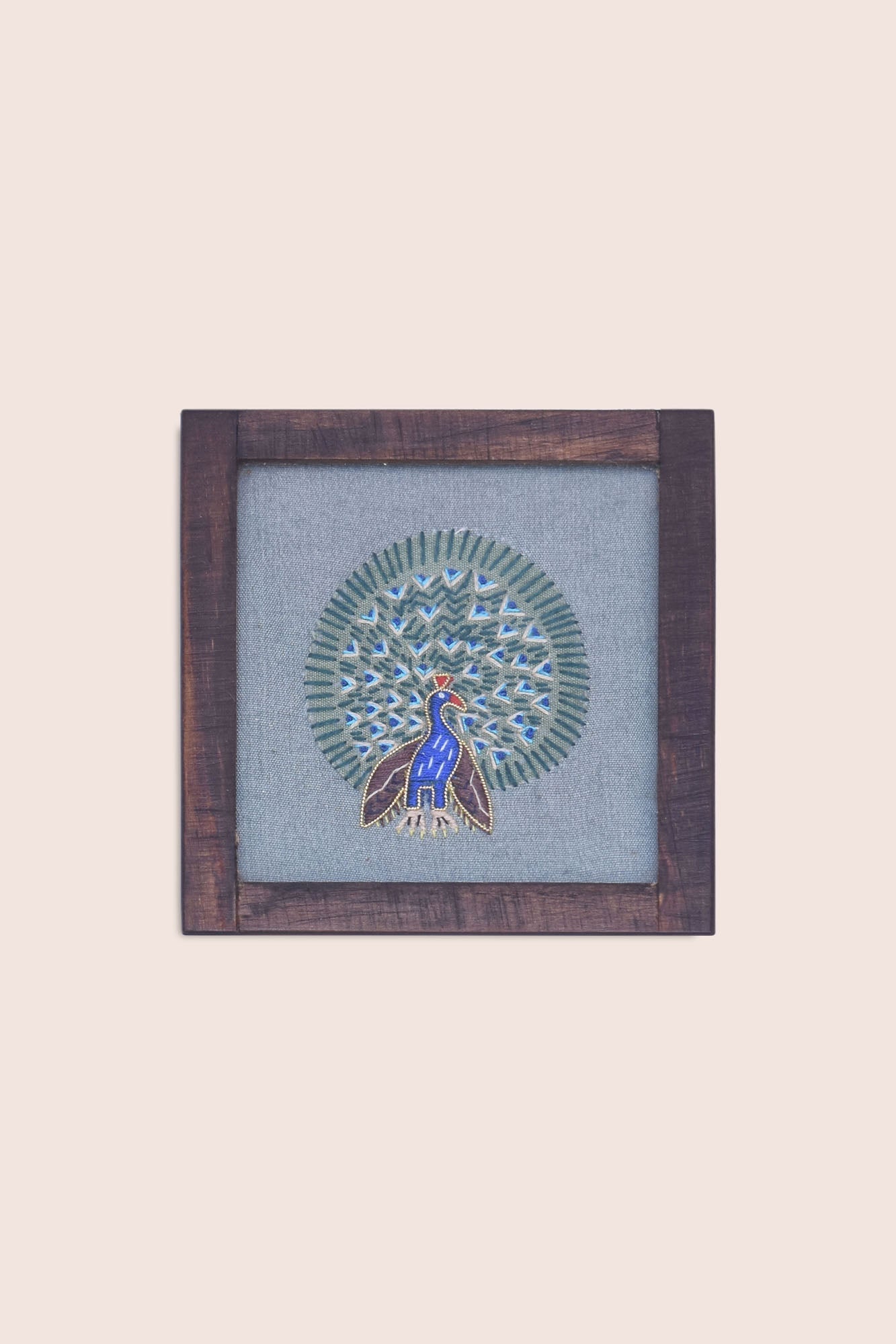 Khadi Cotton Beverage Coaster Peacock - With Holder