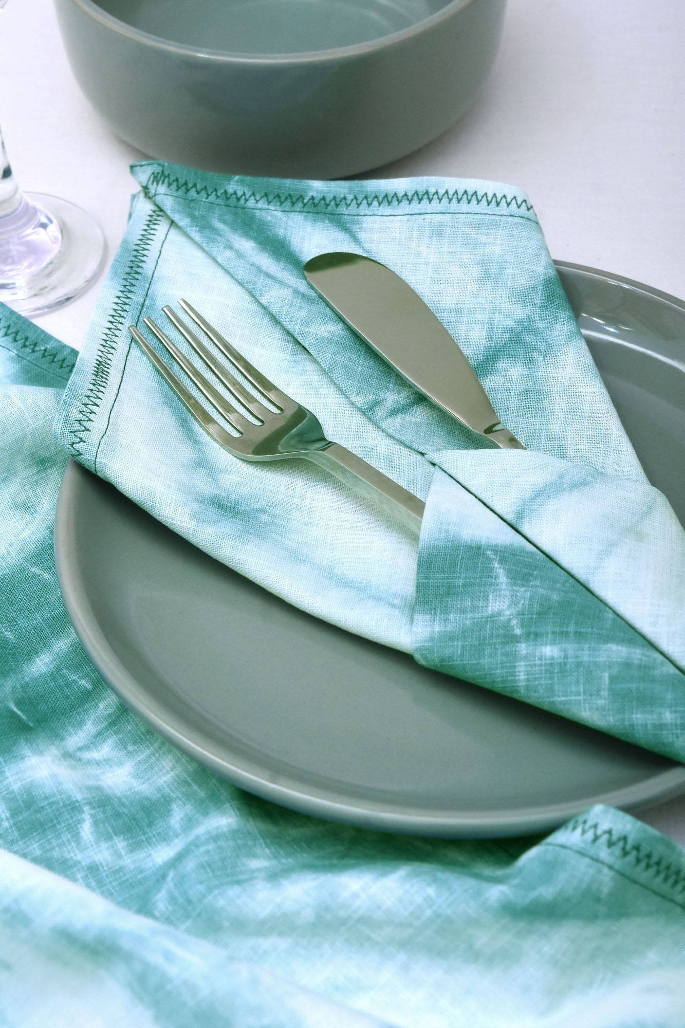 Linen-Cotton Napkins Tie-Dye Sea Green - Set of 2